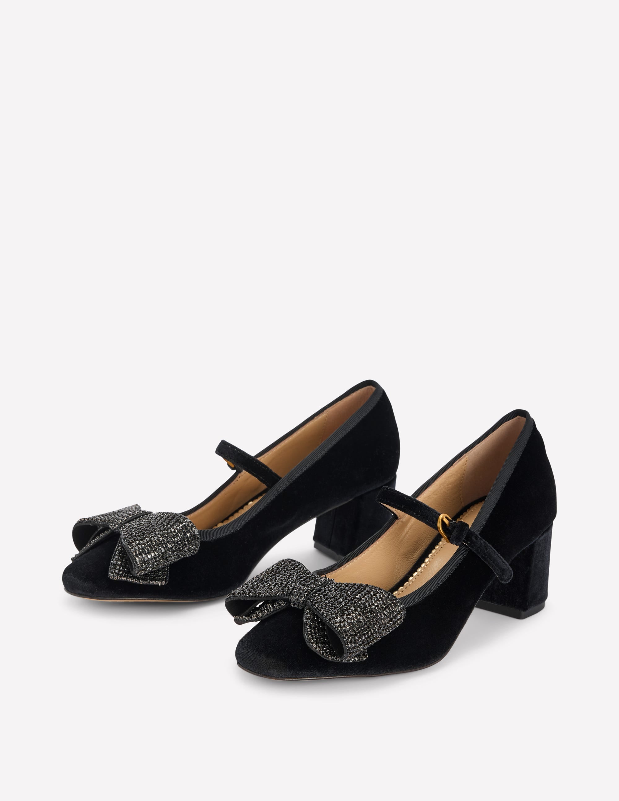 Embellished Bow Block Heels-Black - Image 4