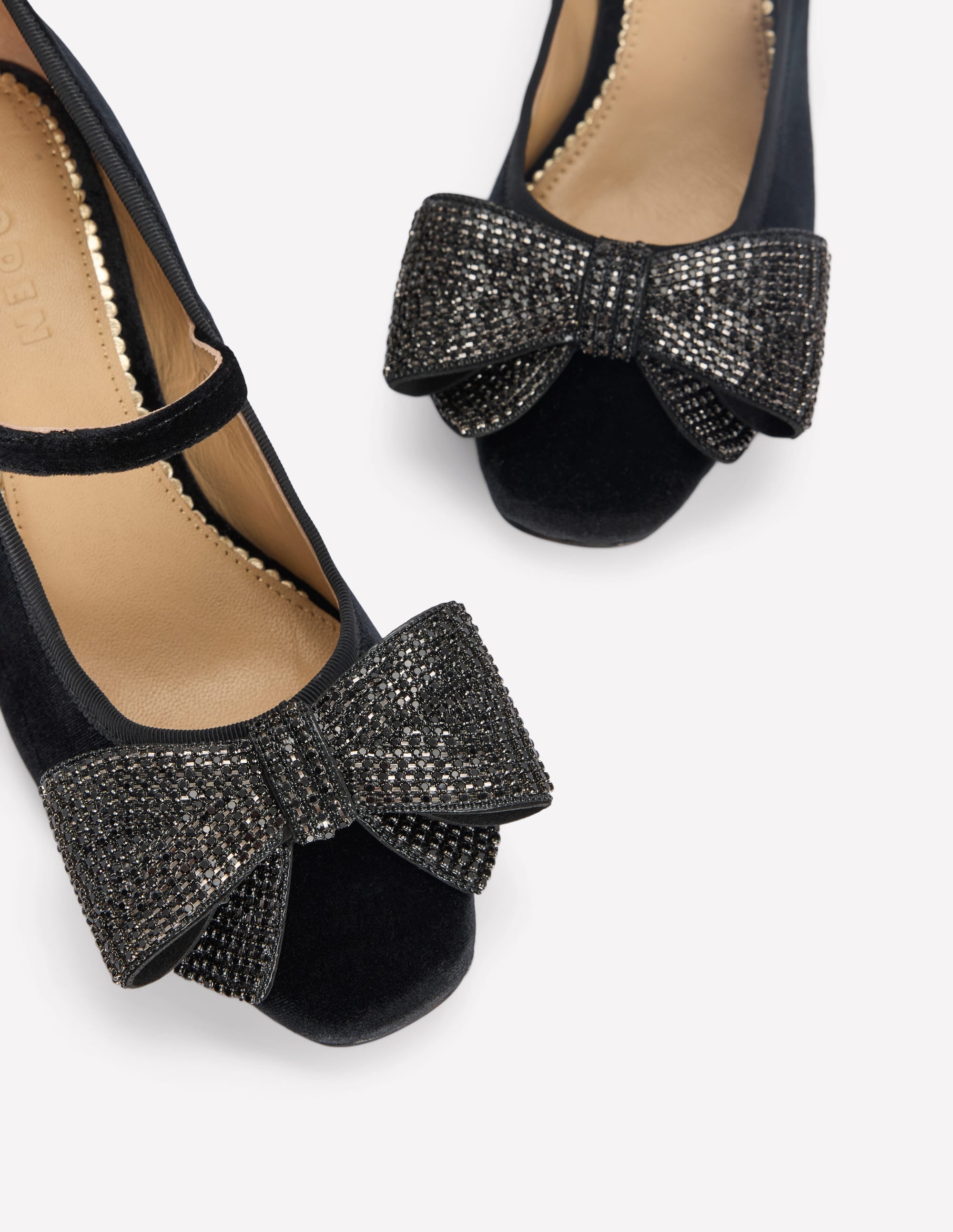 Embellished Bow Block Heels-Black - Image 5