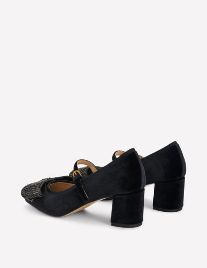 Embellished Bow Block Heels-Black-6