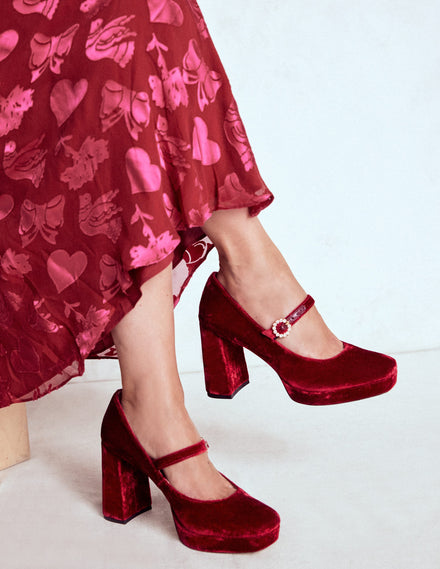 Platform Mary Janes-Ruby Red