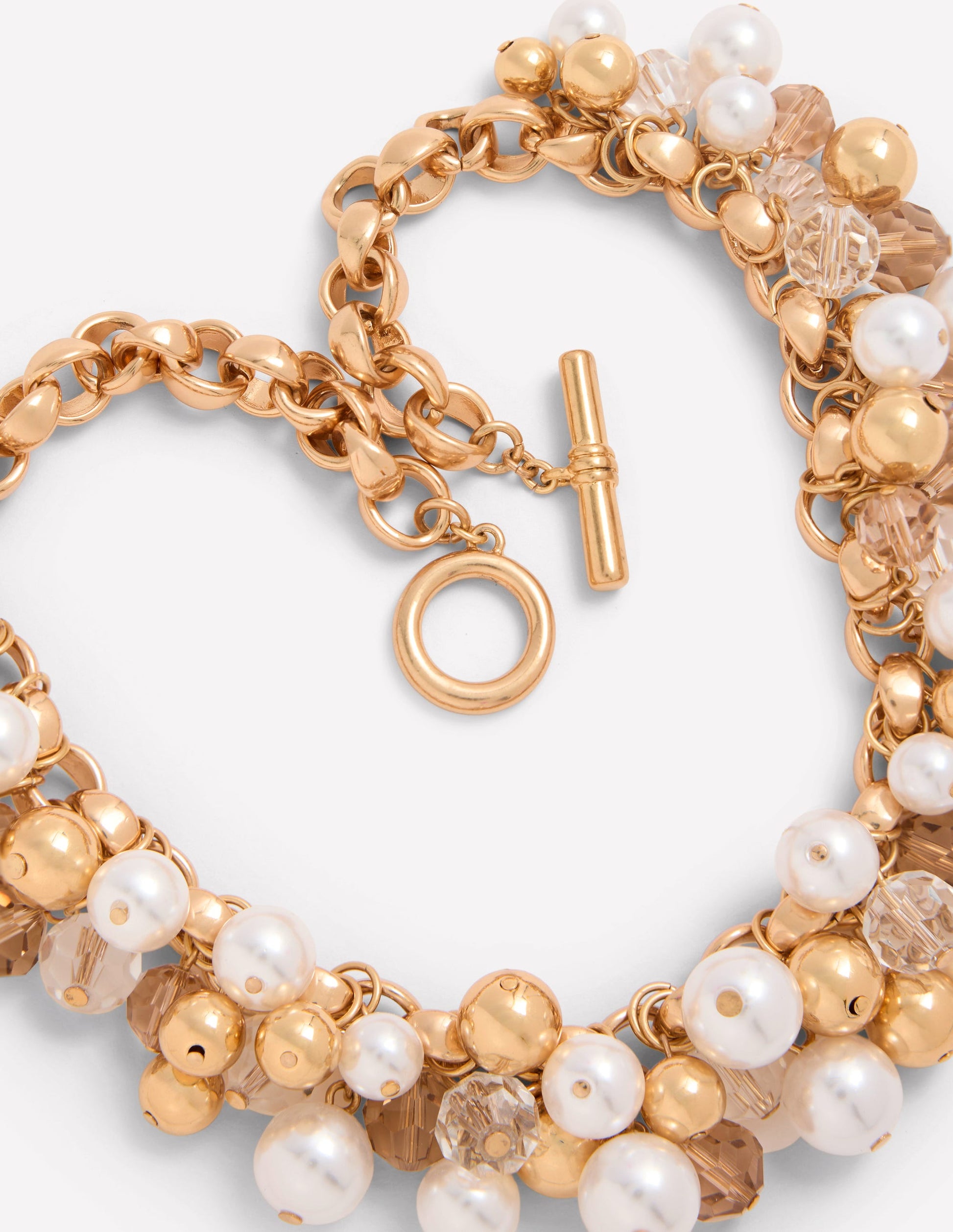 Beaded Jewel Necklace-Gold Colour/Faux Pearl-3