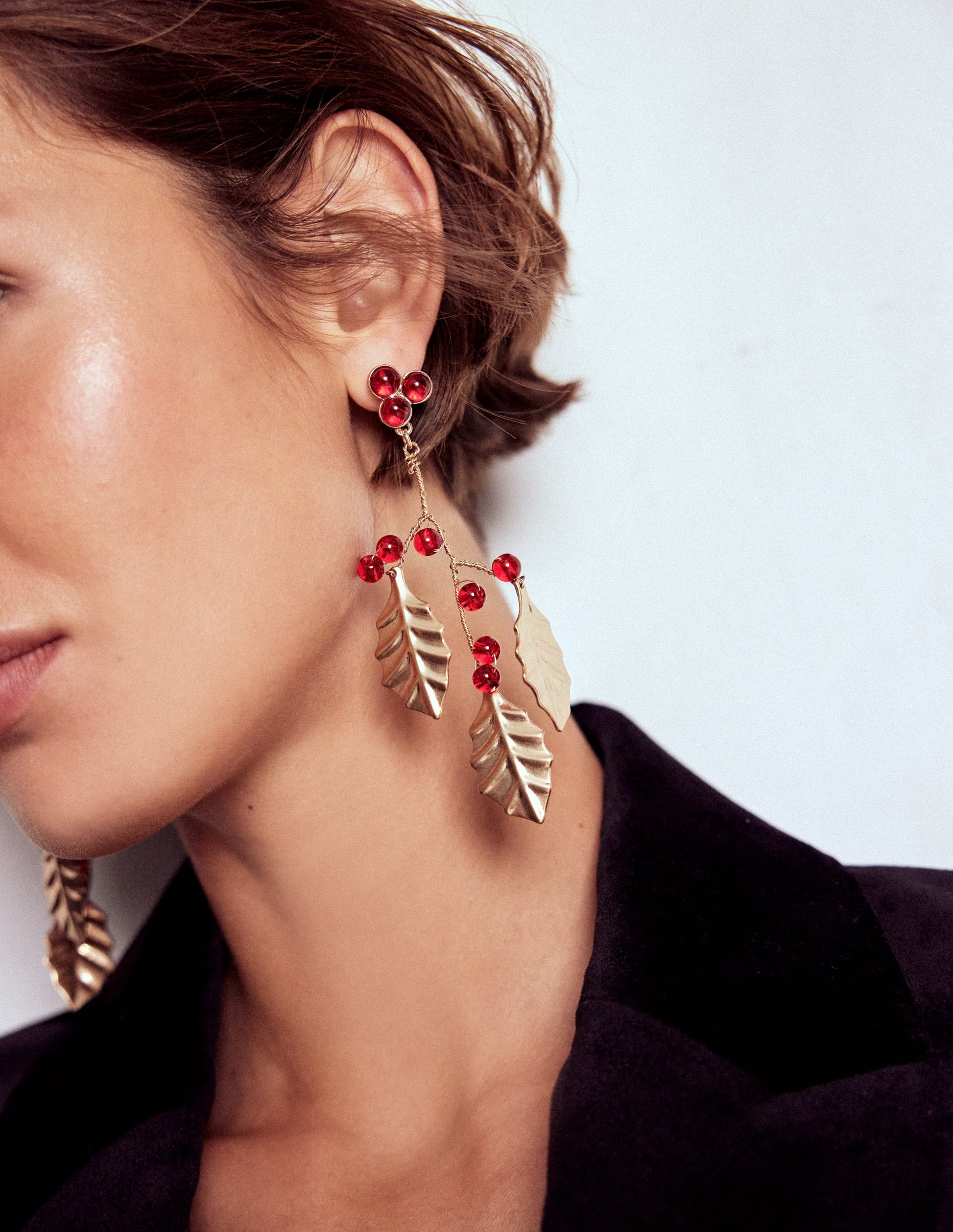 Festive Metal Earrings-Red-2