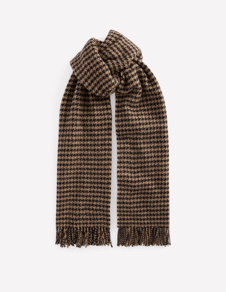 Houndstooth Blanket Scarf-Natural/Navy