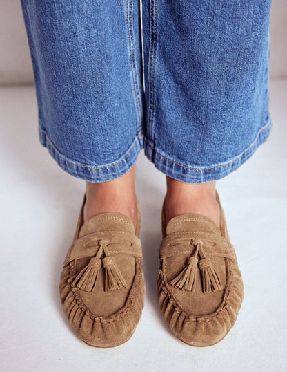 Soft Ruched Loafers-Caramel-3