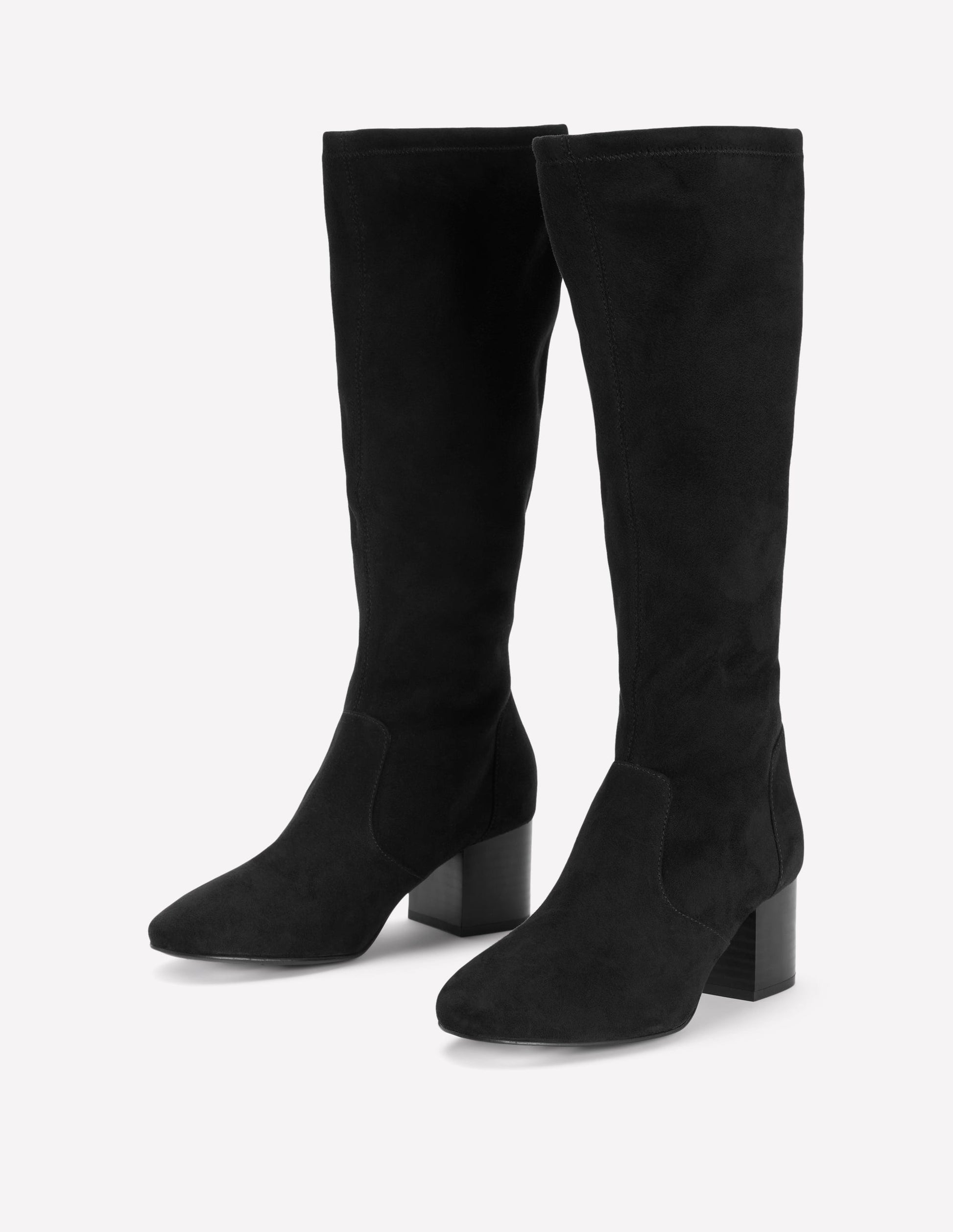 Block Heel Stretch Boots-Black-3