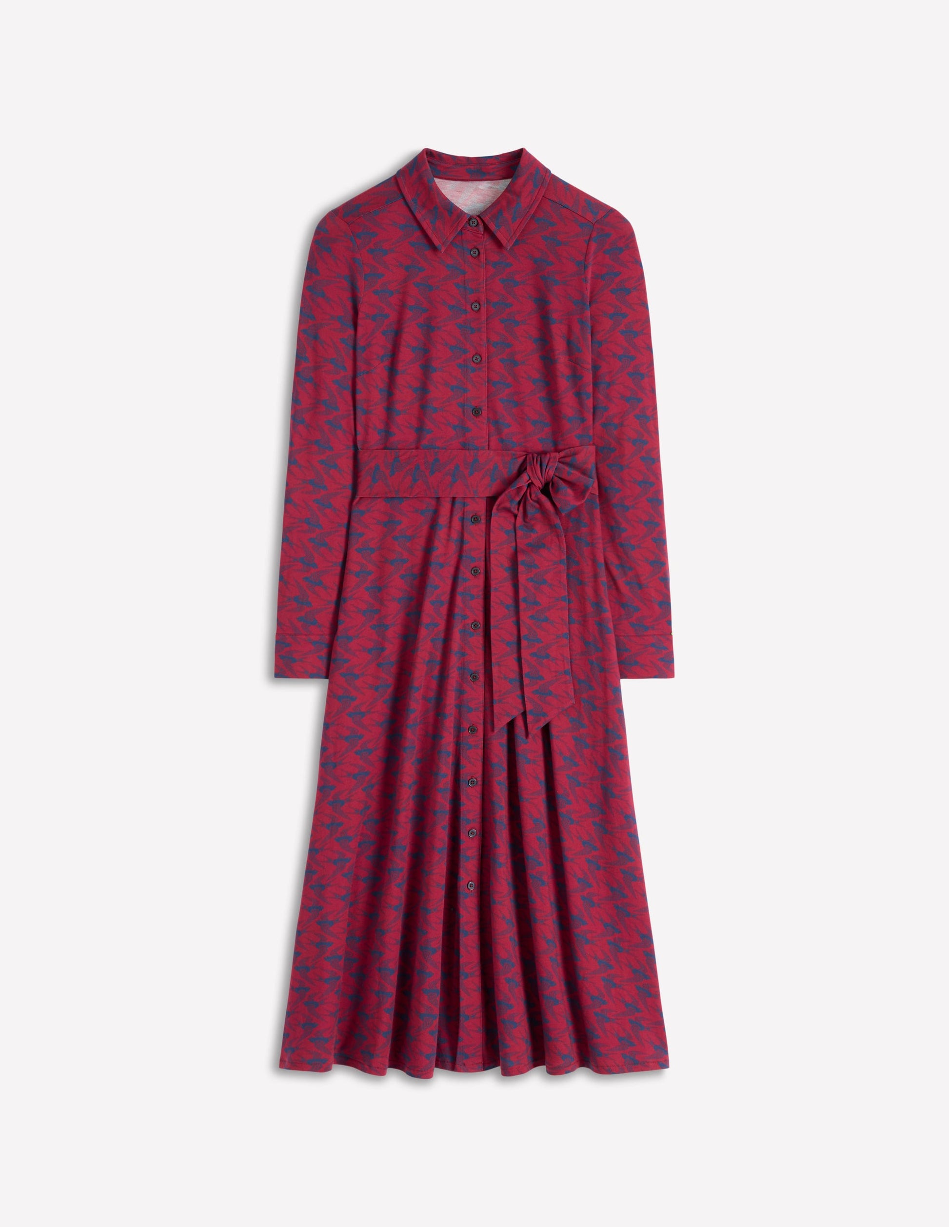 Marcia Jersey Shirt Dress-Burgundy Red, Swooping Swallow-6