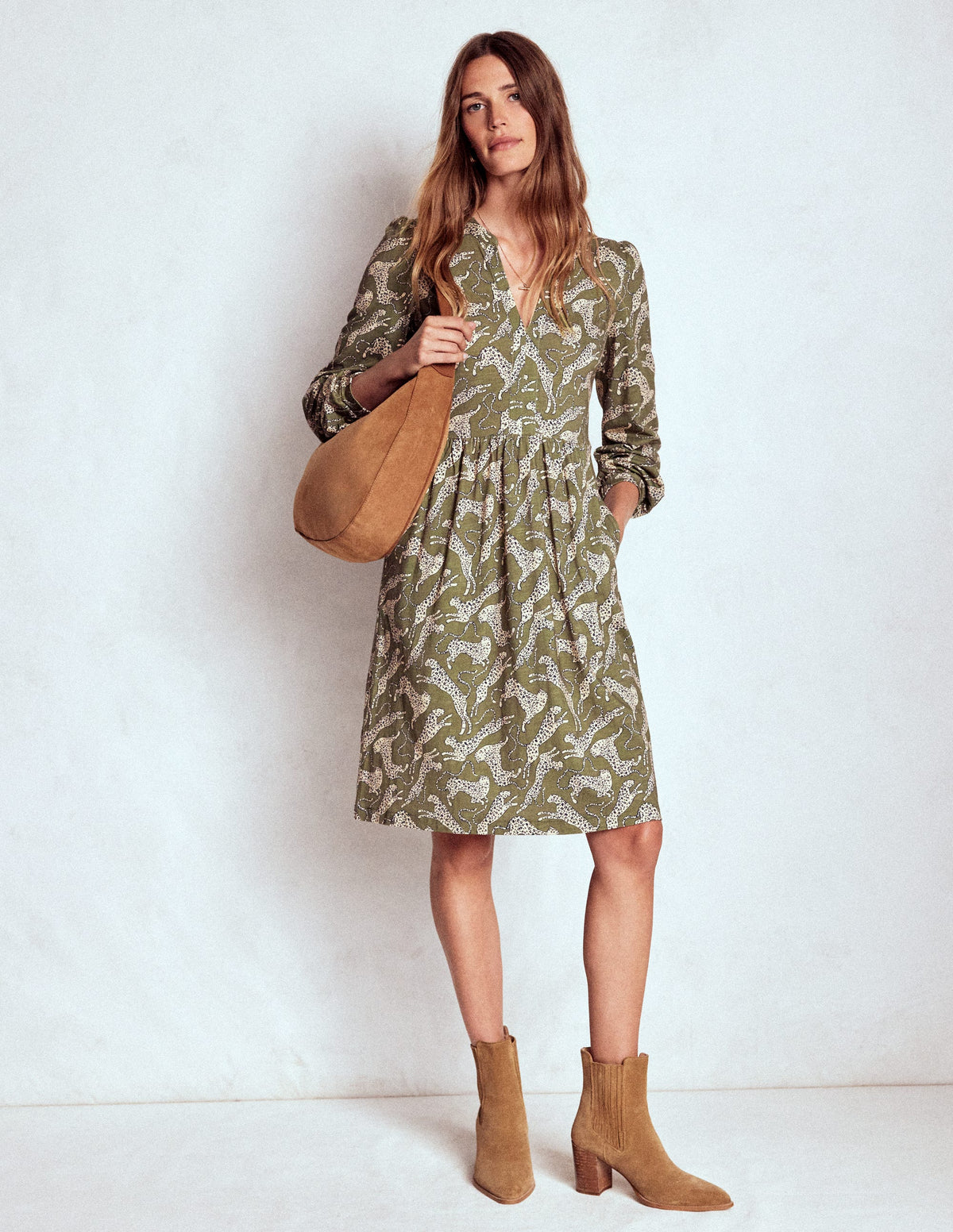 Naomi Relaxed Jersey Dress-Woodland Green, Leopard - Image 4