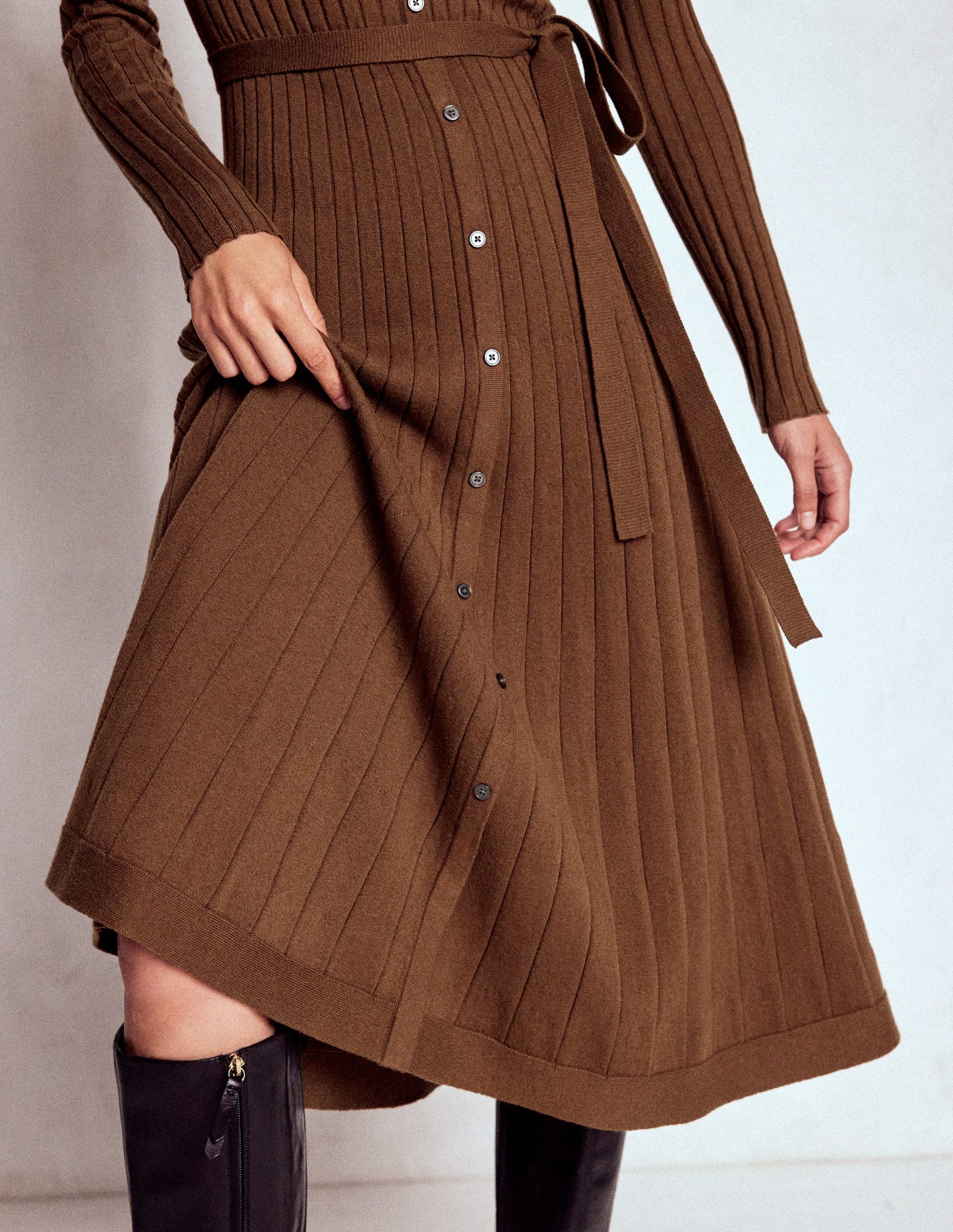 Rachel Knitted Shirt Dress-Raw Umber