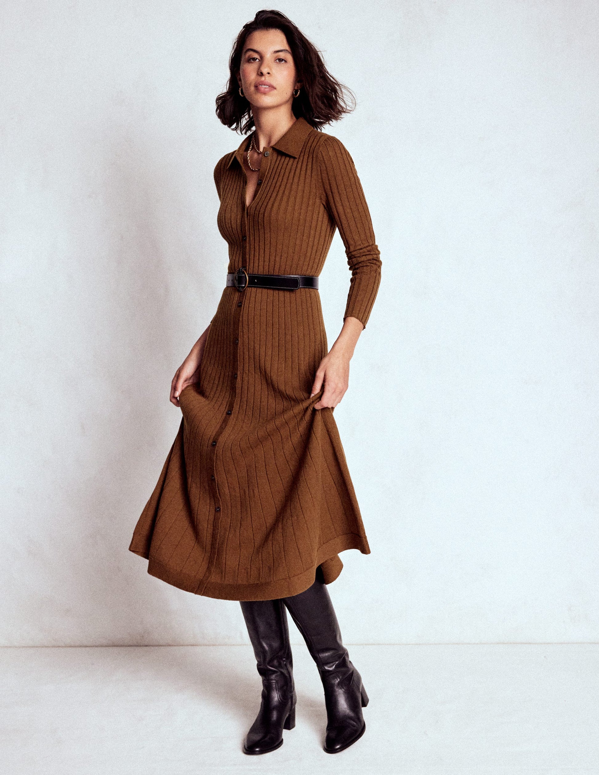 Rachel Knitted Shirt Dress-Raw Umber-1