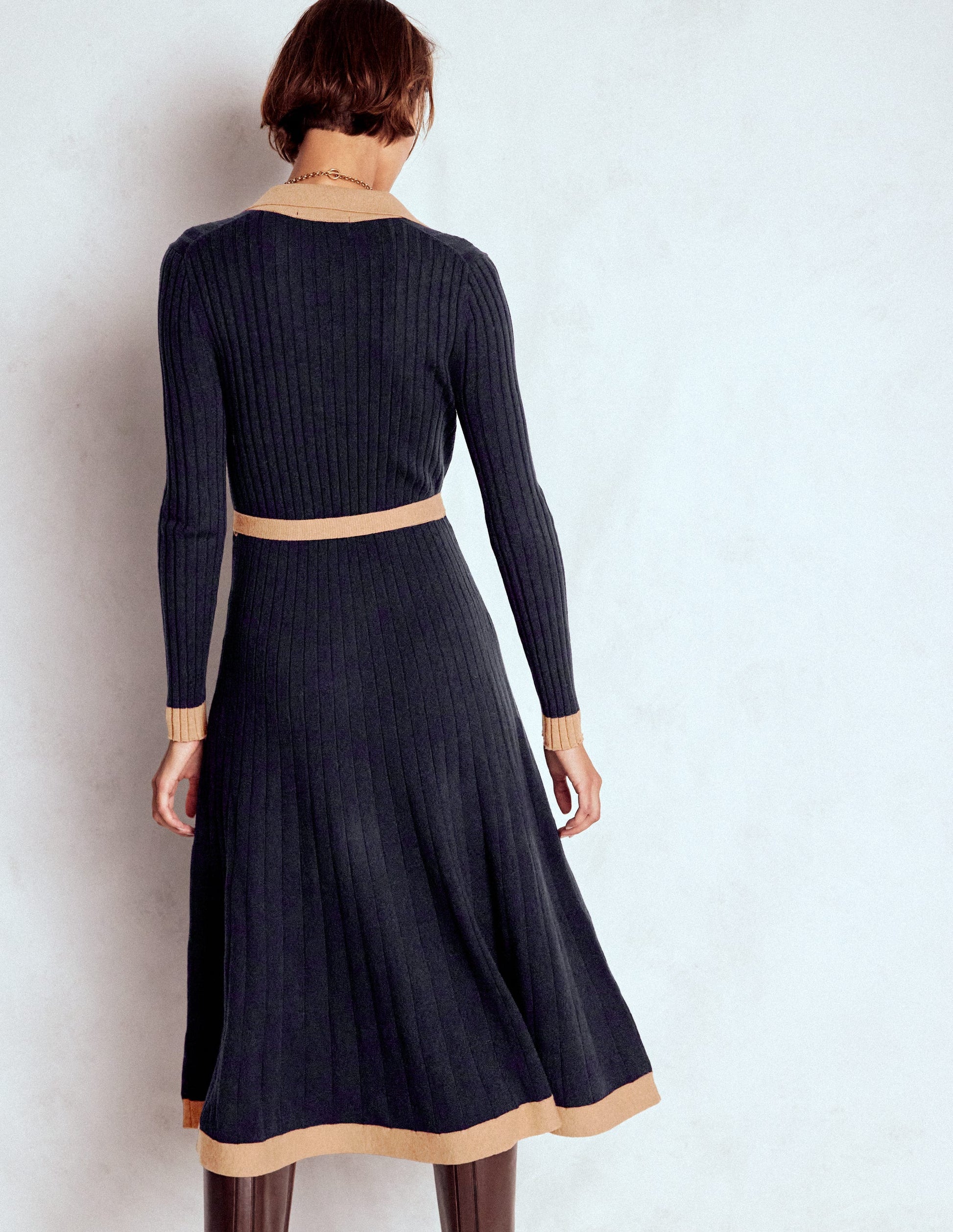 Rachel Knitted Shirt Dress-Navy-3