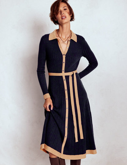 Rachel Knitted Shirt Dress-Navy-4