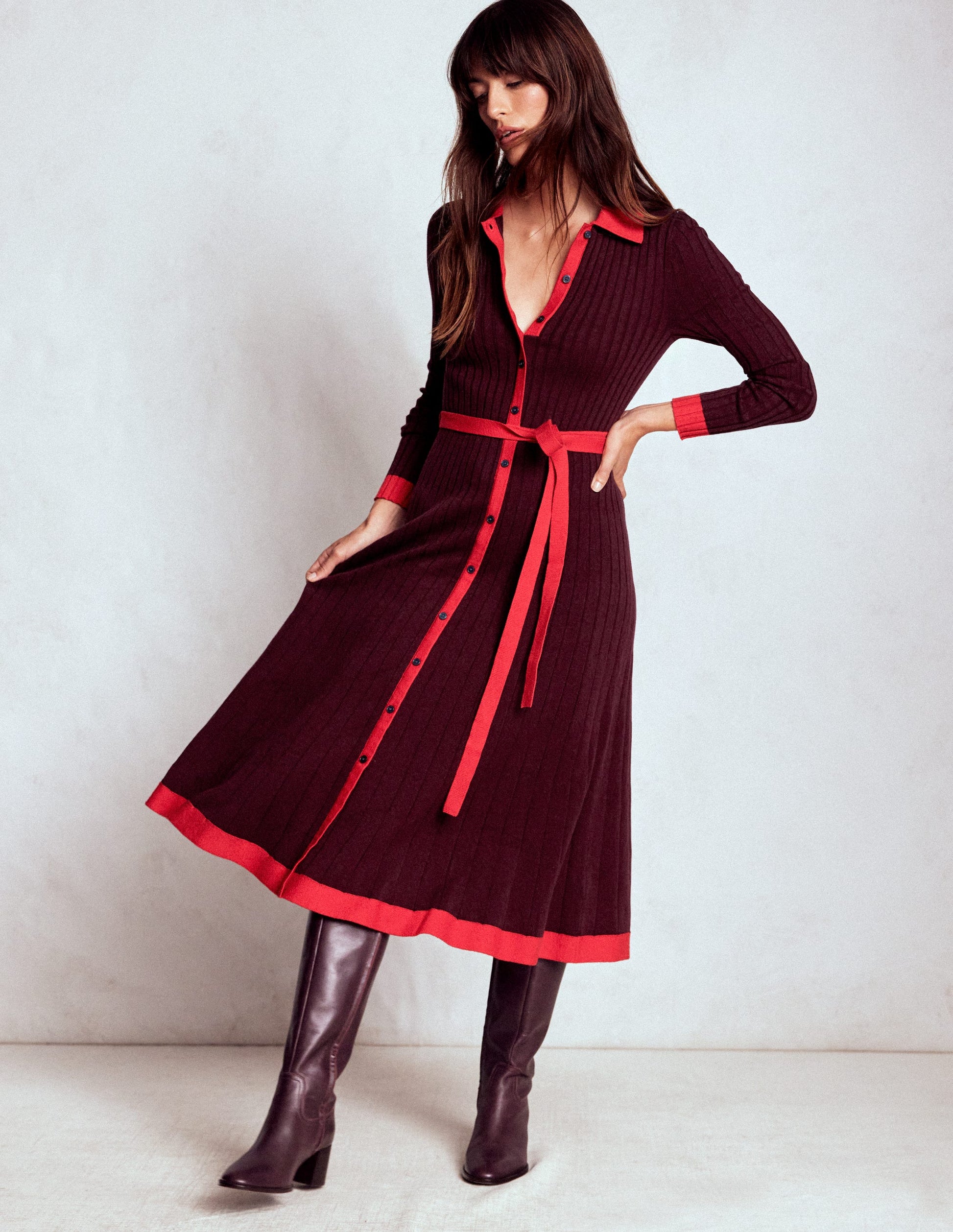 Rachel Knitted Shirt Dress-Deep Wisteria-1