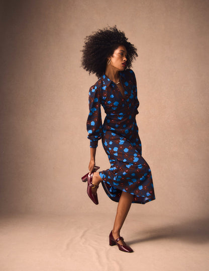 Pip Zip-Up Ponte Midi Dress-French Navy, Garden Blossom-1