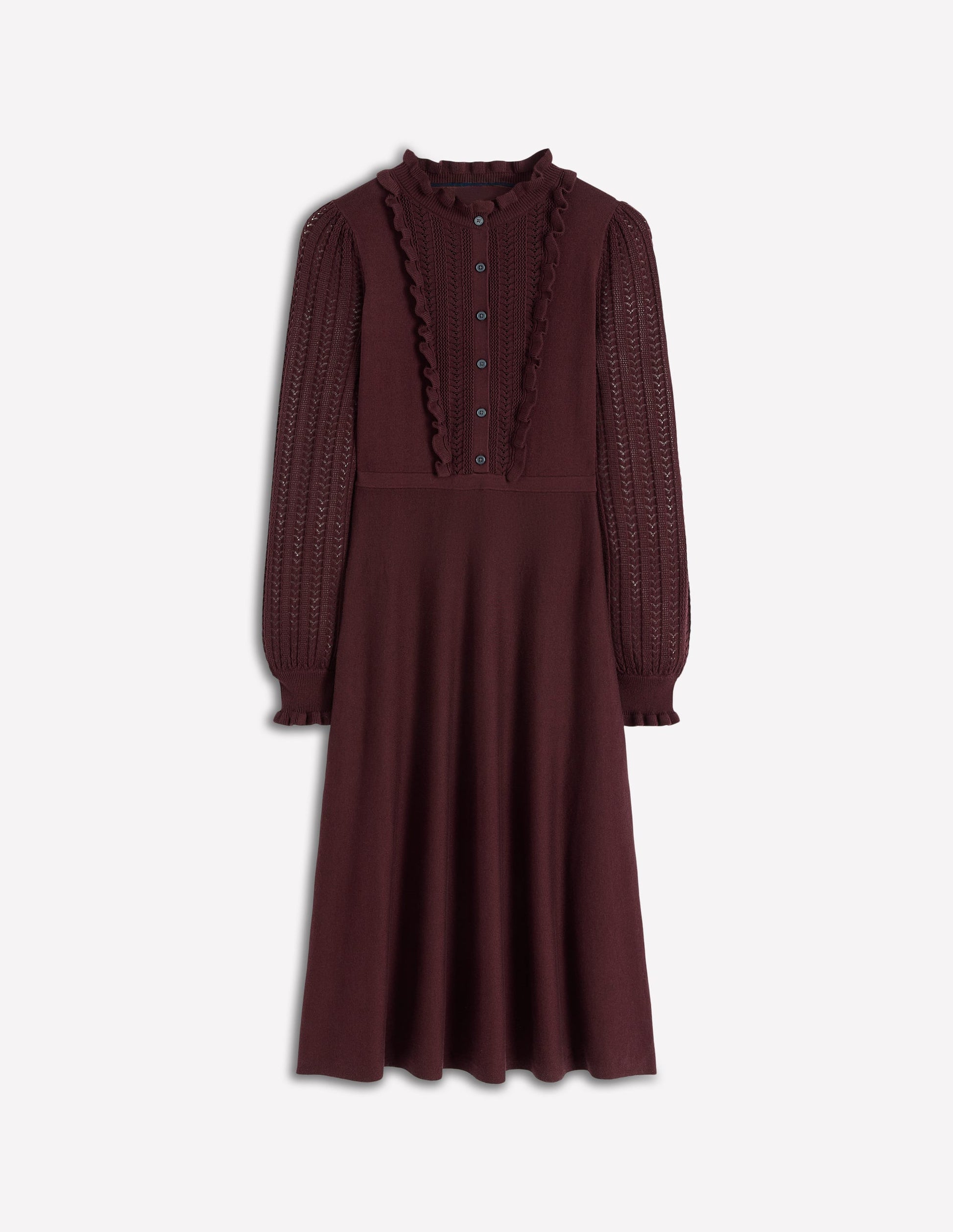 Winifred Frilled Knitted Dress-Coffee Bean-6
