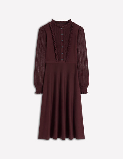 Winifred Frilled Knitted Dress-Coffee Bean-6