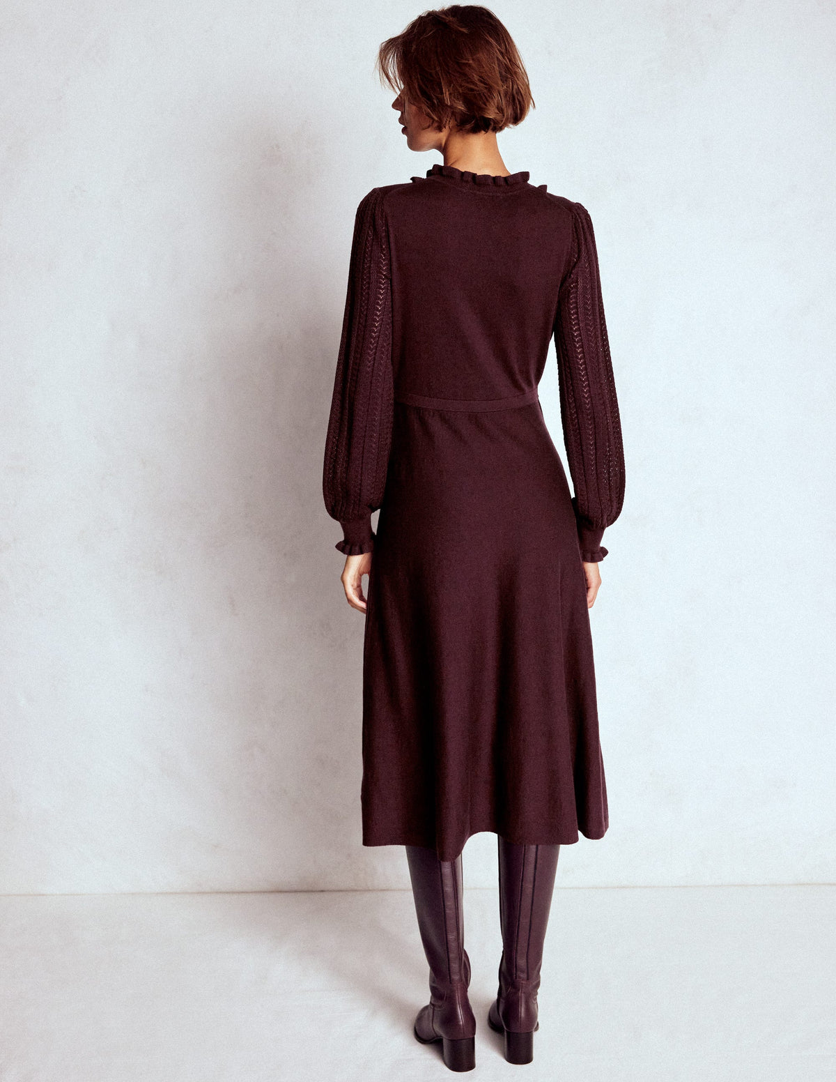 Winifred Frilled Knitted Dress-Coffee Bean - Image 3