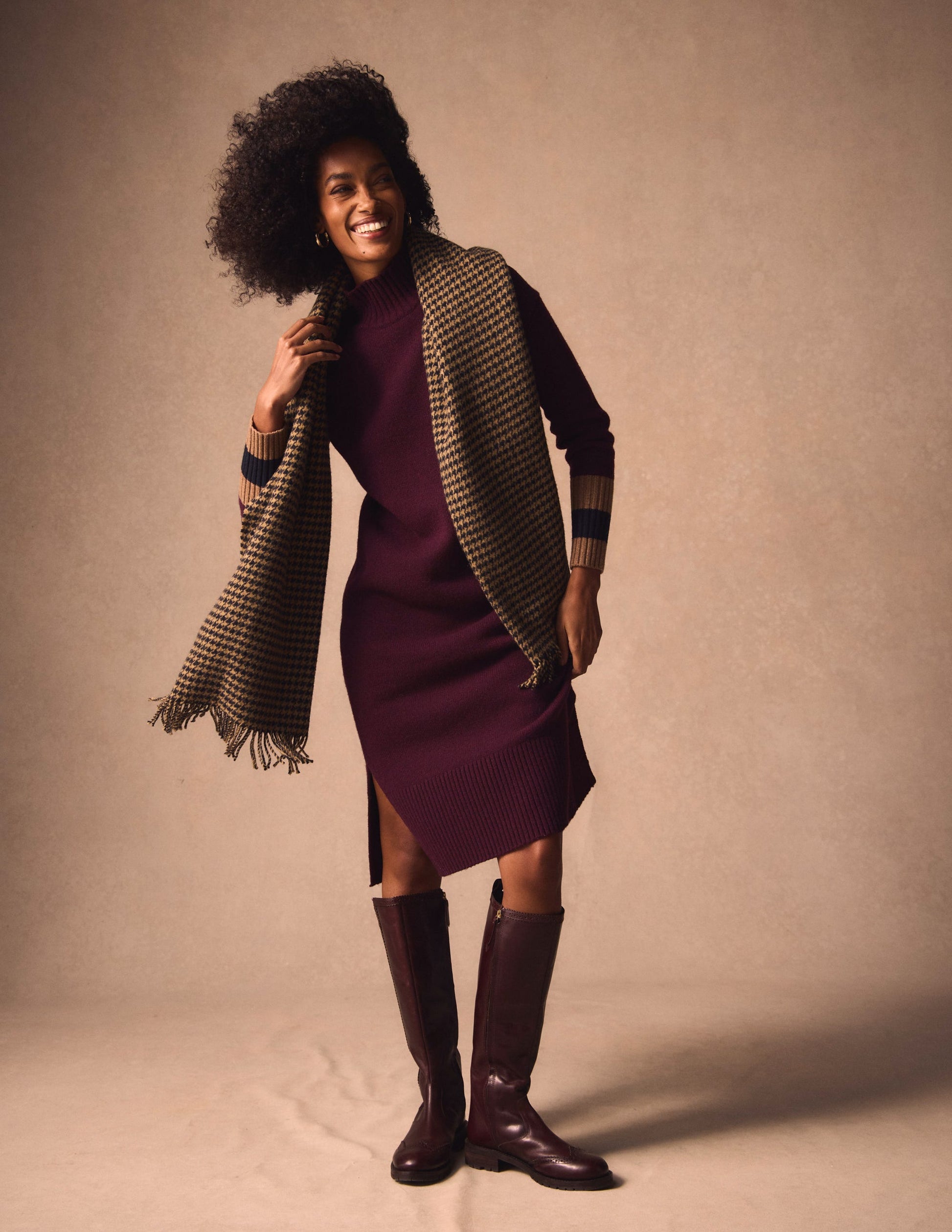 Merino Knitted Dress-Dark Cherry, Brown Stripe-1