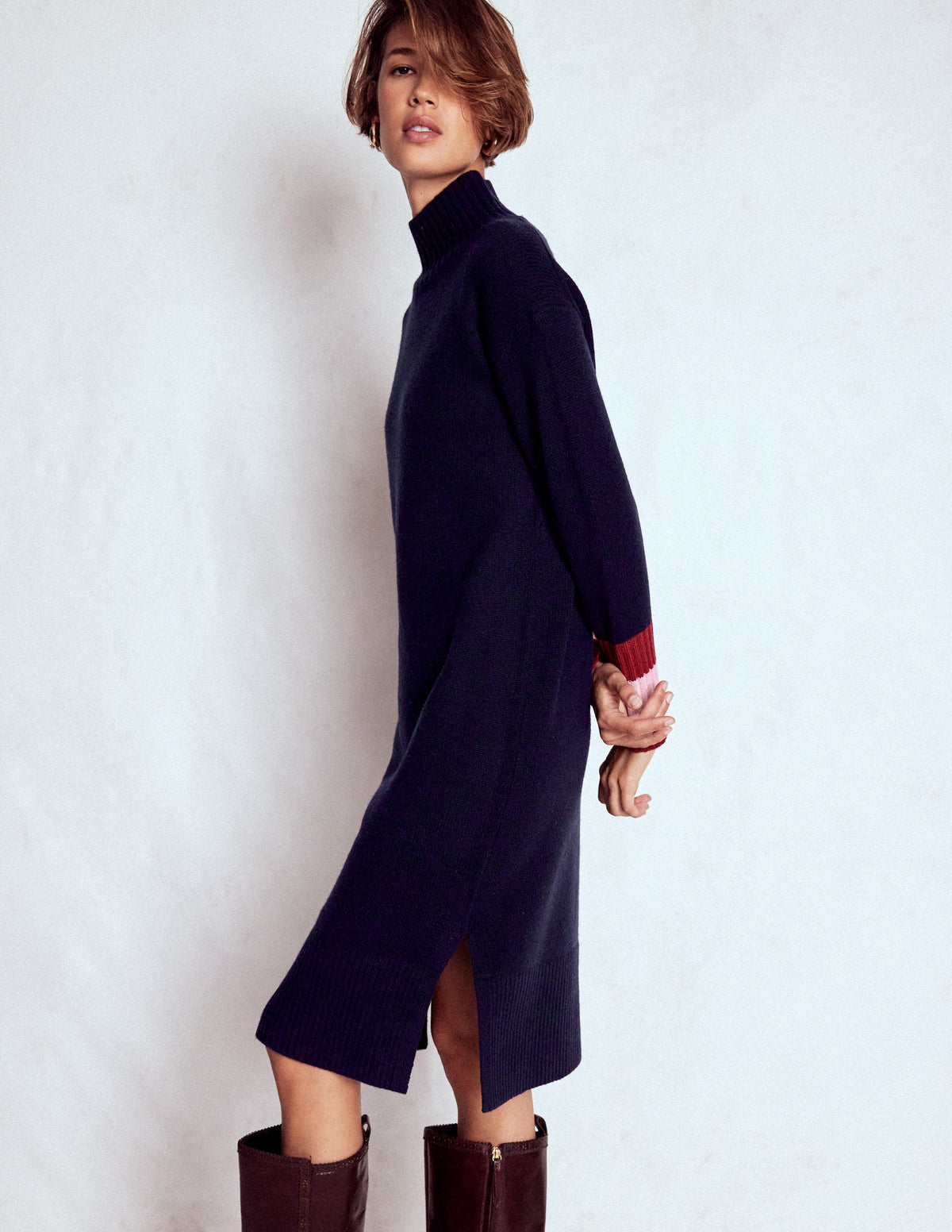 Merino Knitted Dress-Navy - Image 1