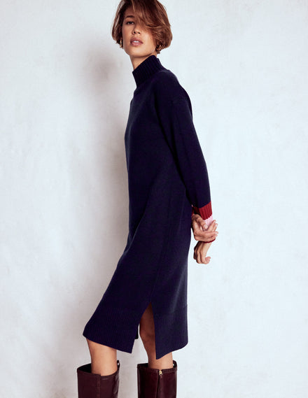 Polly Merino Knitted Dress-Navy