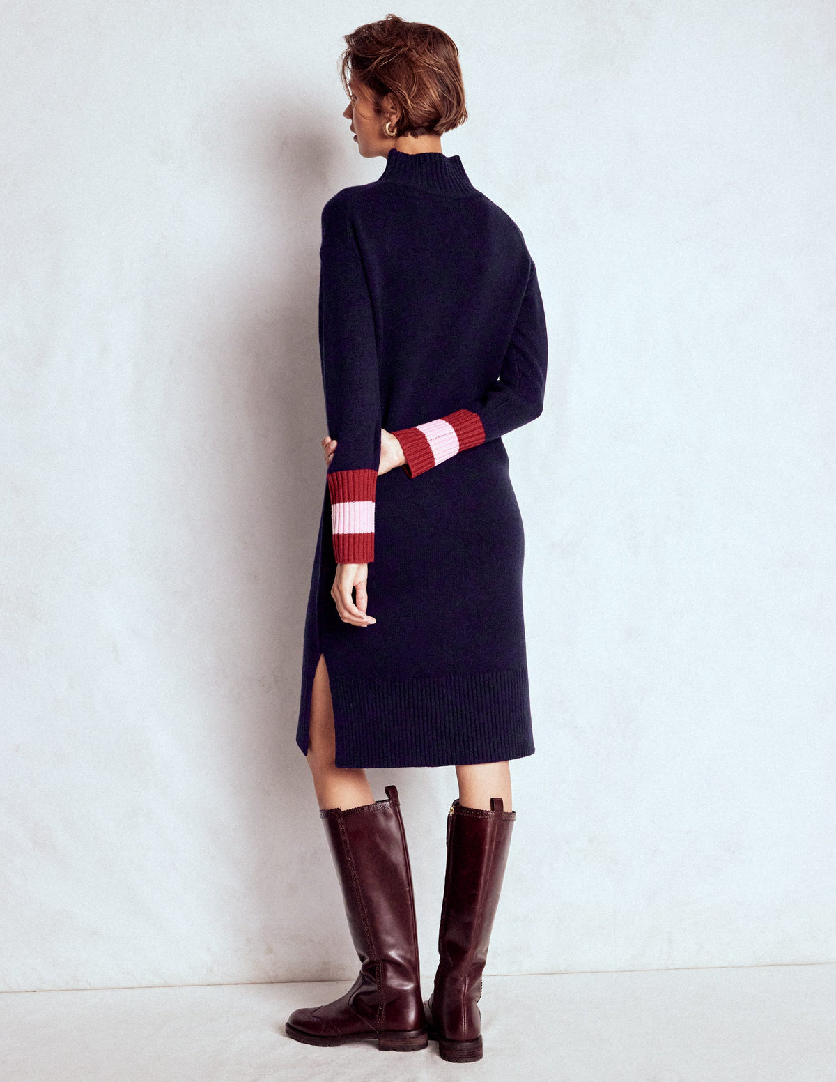 Merino Knitted Dress-Navy - Image 3