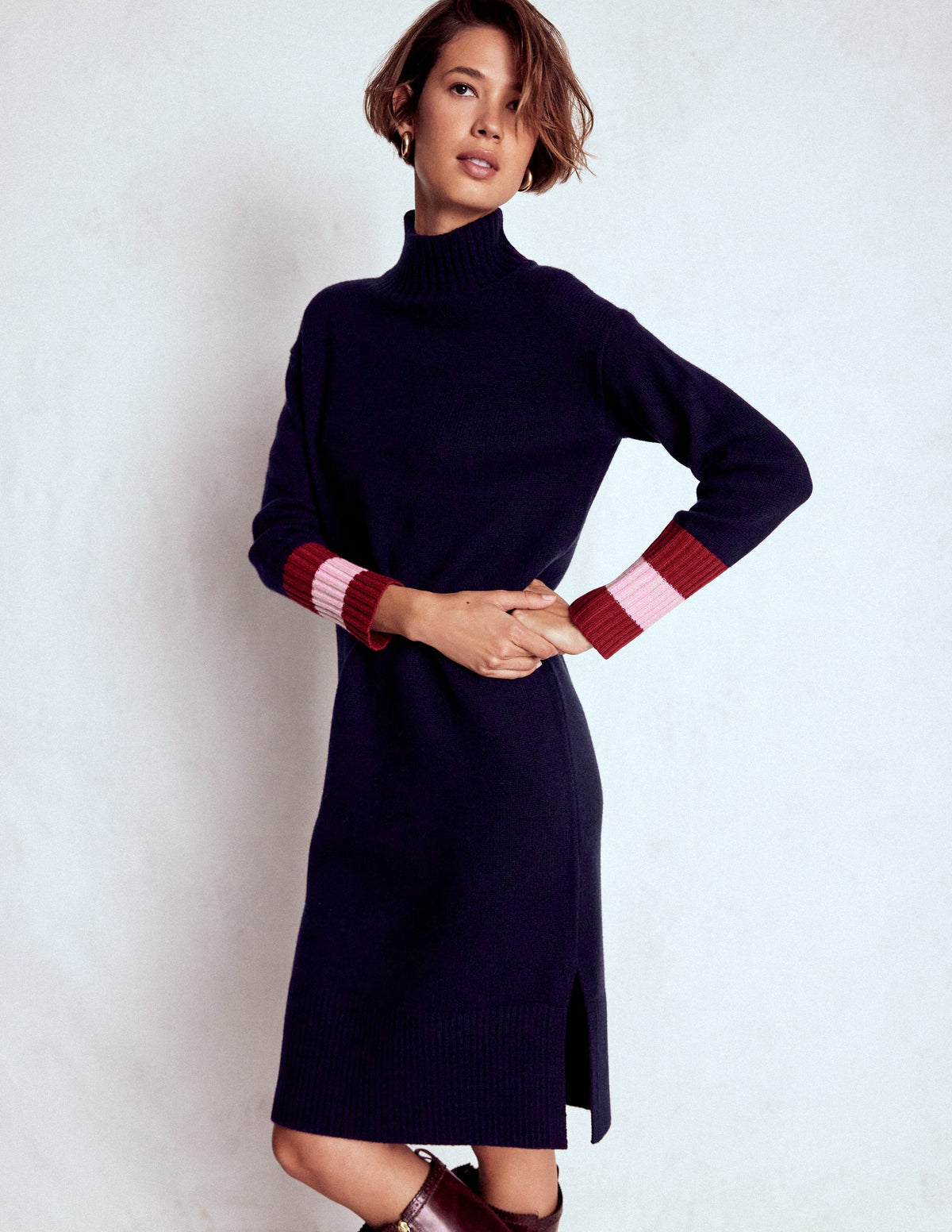 Merino Knitted Dress-Navy - Image 4