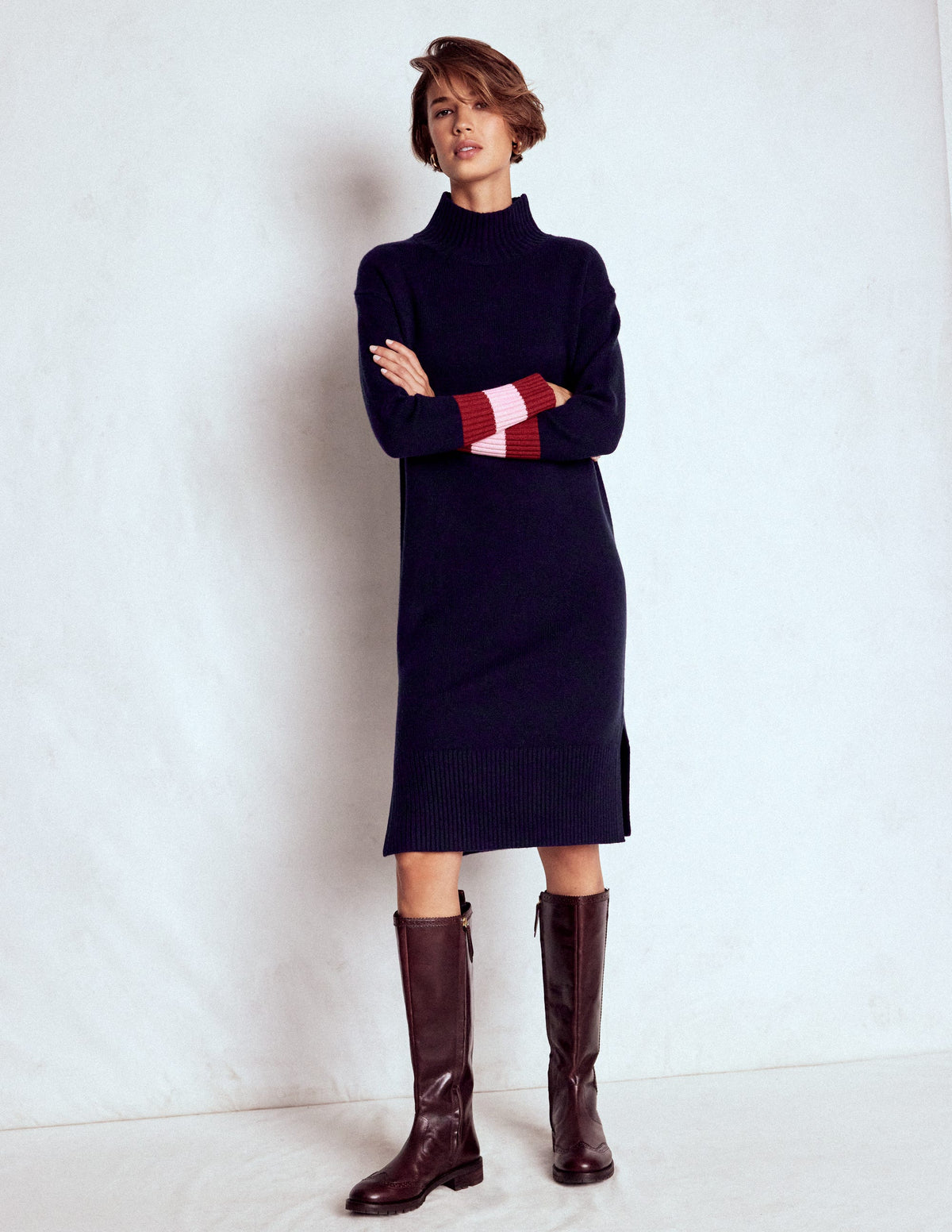 Merino Knitted Dress-Navy - Image 5