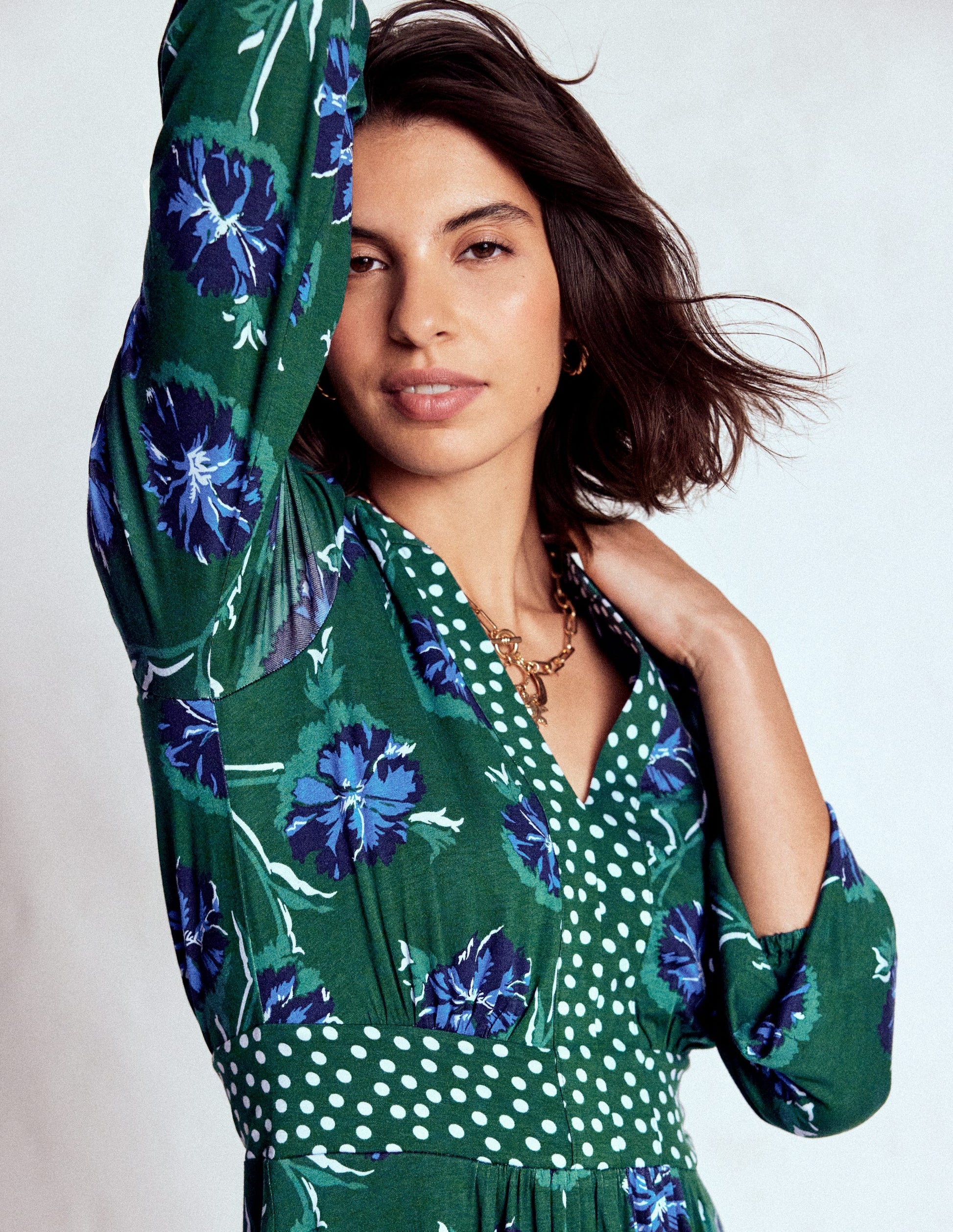 Lily Long Sleeve Midi Dress-Emerald, Delicate Carnation-3