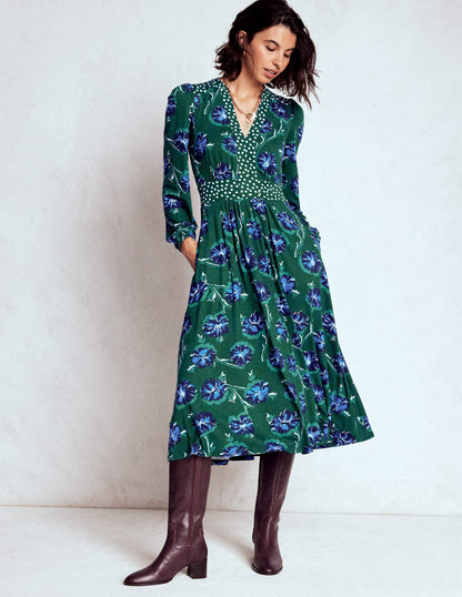 Lily Long Sleeve Midi Dress-Emerald, Delicate Carnation-5