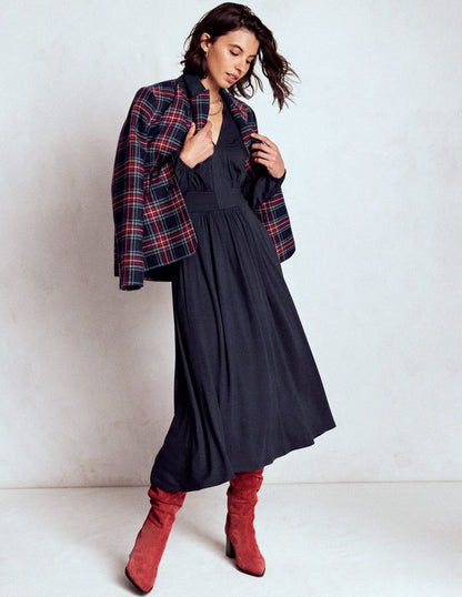 Lily Long Sleeve Midi Dress-Navy-1