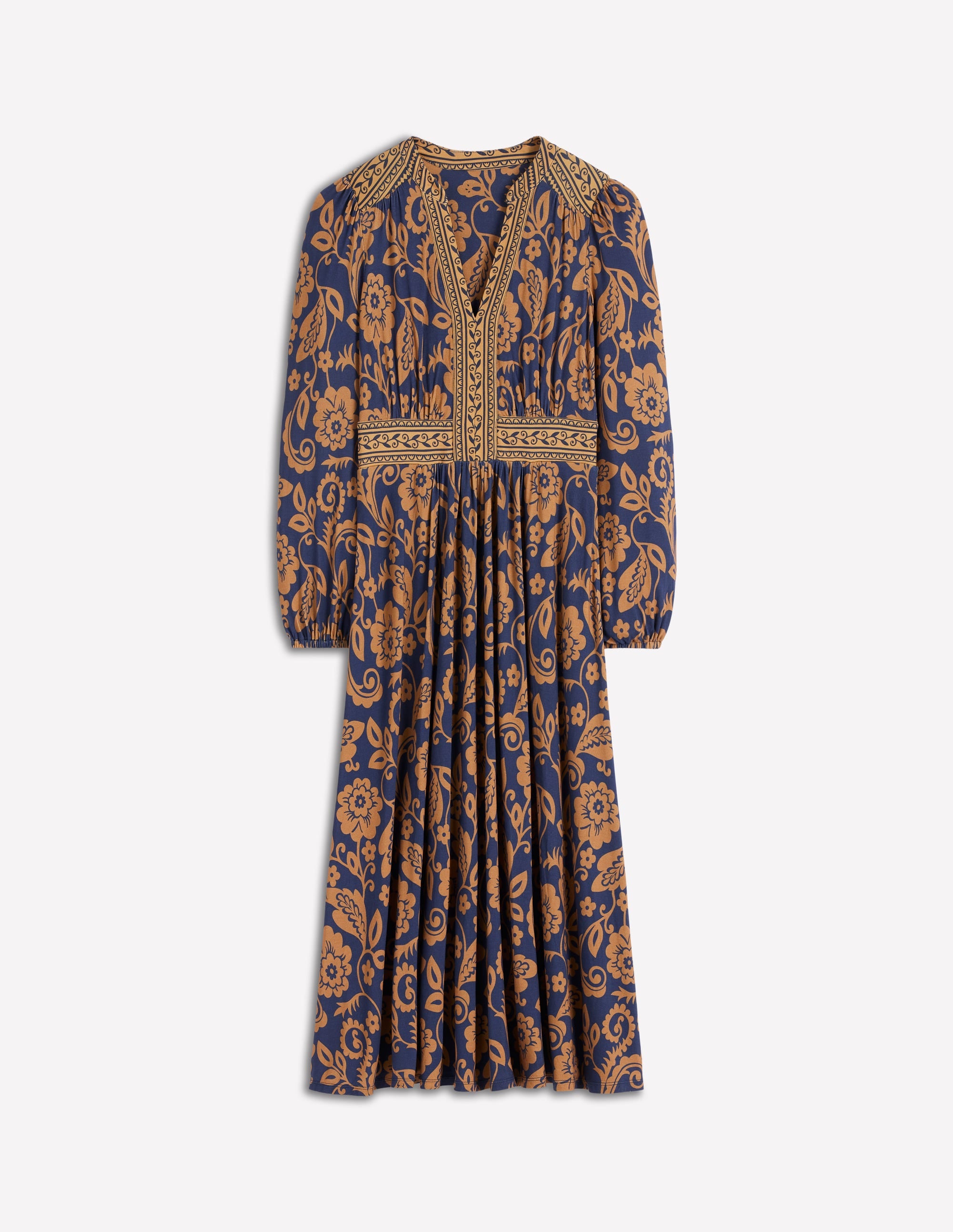 Lily Long Sleeve Midi Dress-French Navy, Ornate Flora - Image 5