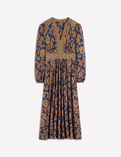 Lily Long Sleeve Midi Dress-French Navy, Ornate Flora-5