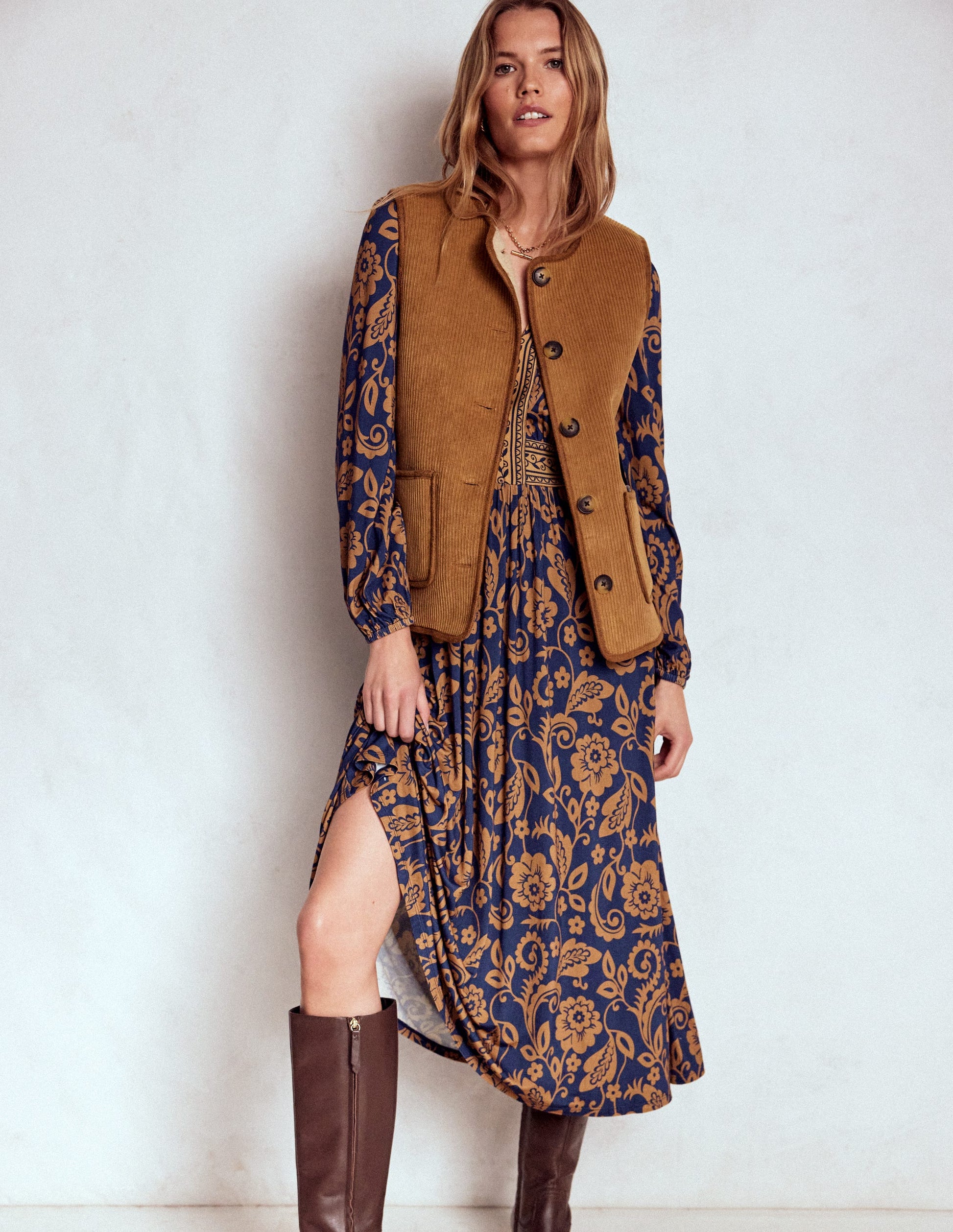 Lily Long Sleeve Midi Dress-French Navy, Ornate Flora-4