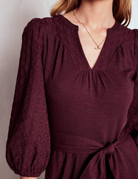 Eden Broderie Jersey Dress-Dark Cherry
