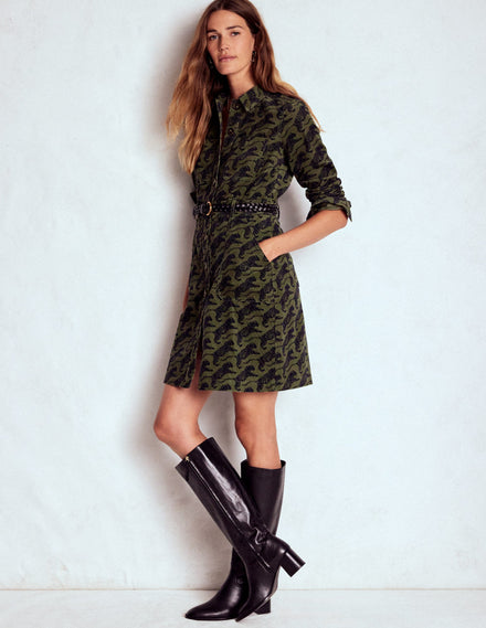 Amanda Cord Short Dress-Woodland Green, Leaping Tiger