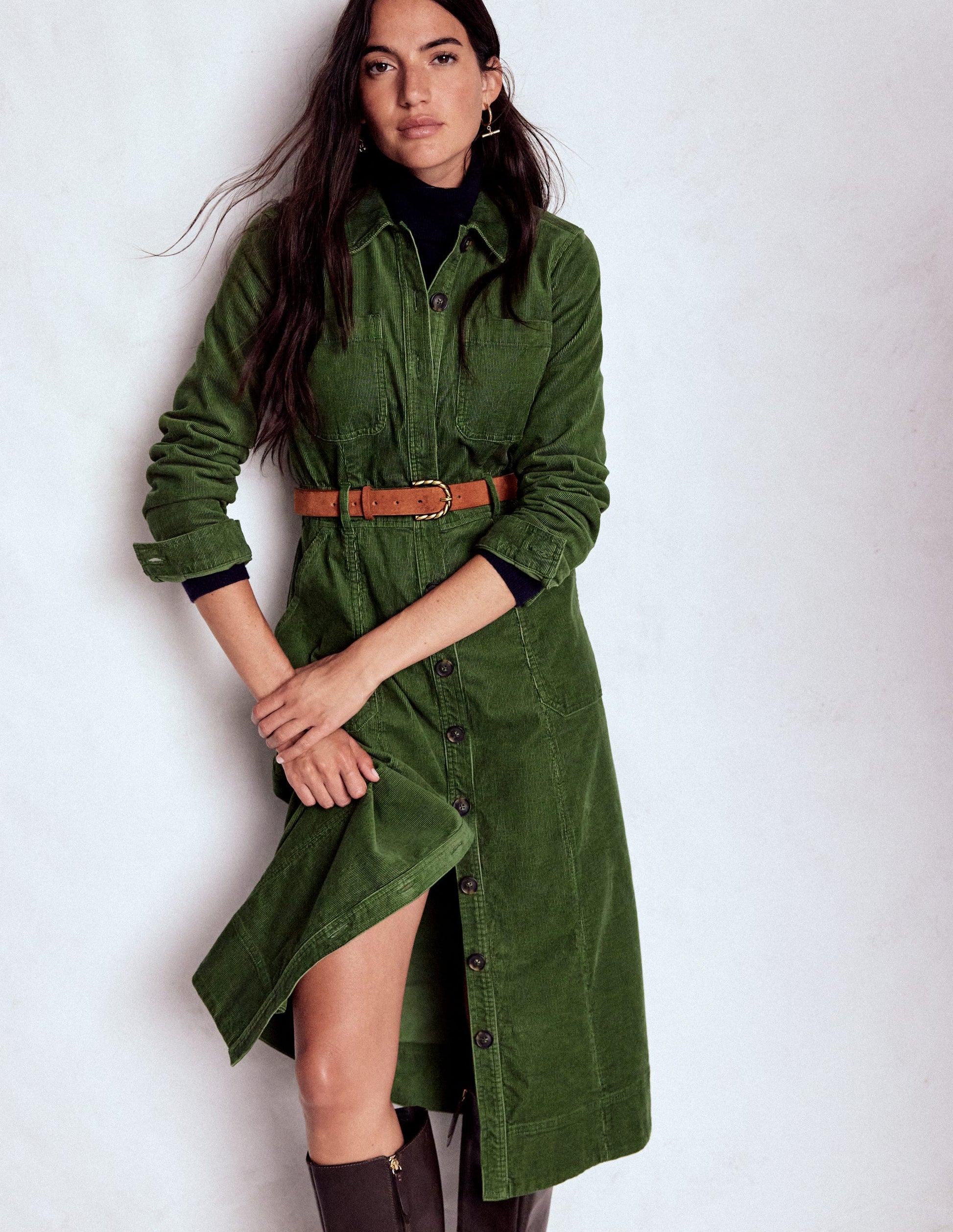 cord shirt dress midi Foemina Berry Corduroy Midi Shirt Dress - Black
