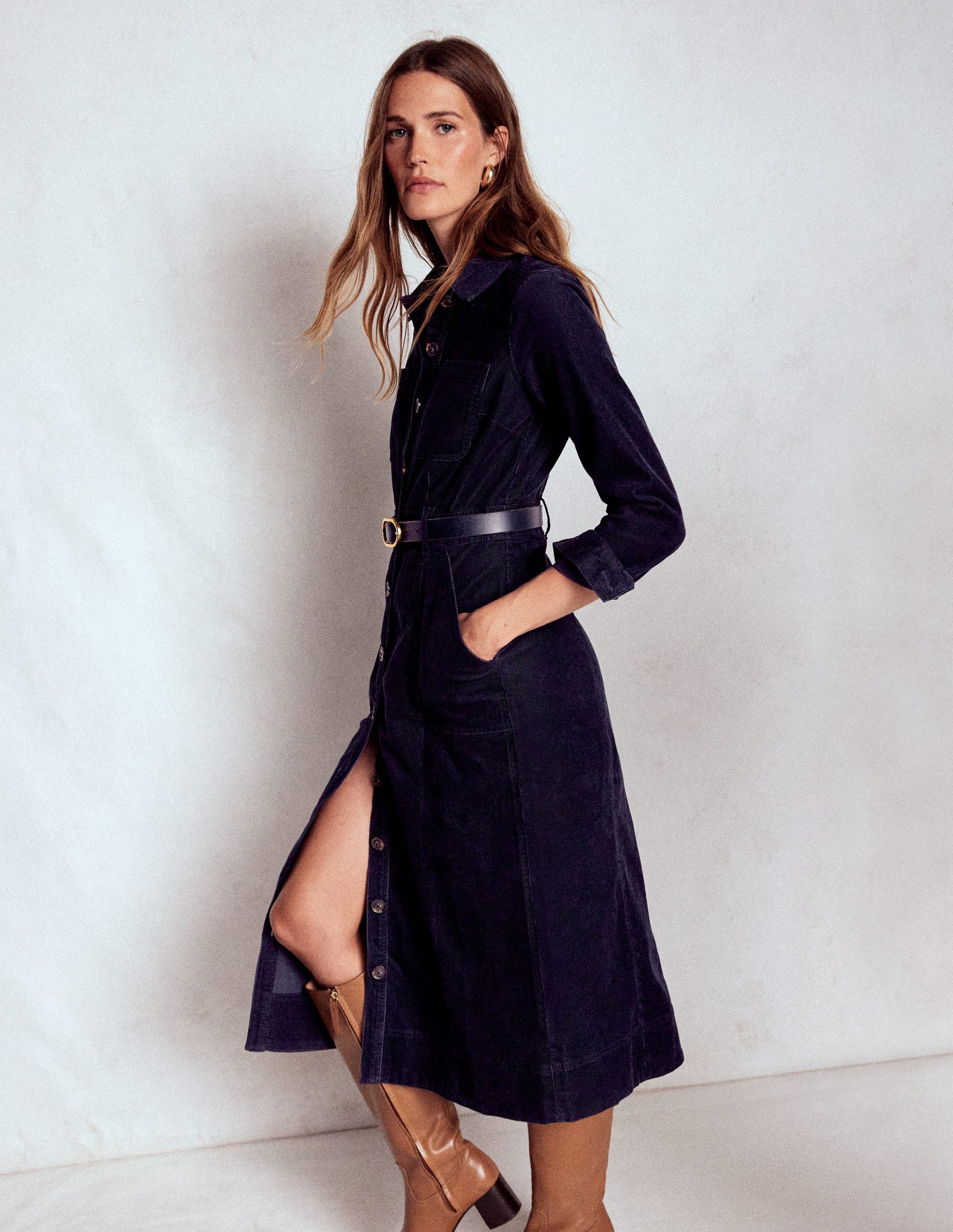 Amanda Cord Midi Dress-Navy-4