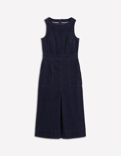 Ula Box Pleat Cord Midi Dress-Midnight Blue-6