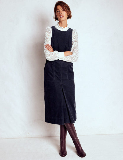 Ula Box Pleat Cord Midi Dress-Midnight Blue-2