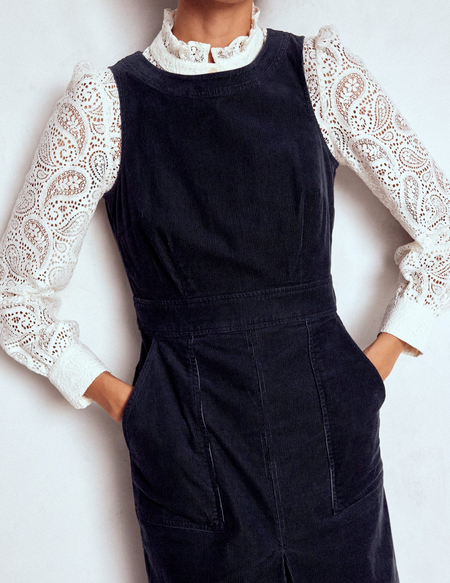 Ula Box Pleat Cord Midi Dress-Midnight Blue
