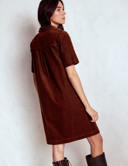 Zia Cord Pocket Shirt Dress-Copper Brown-4