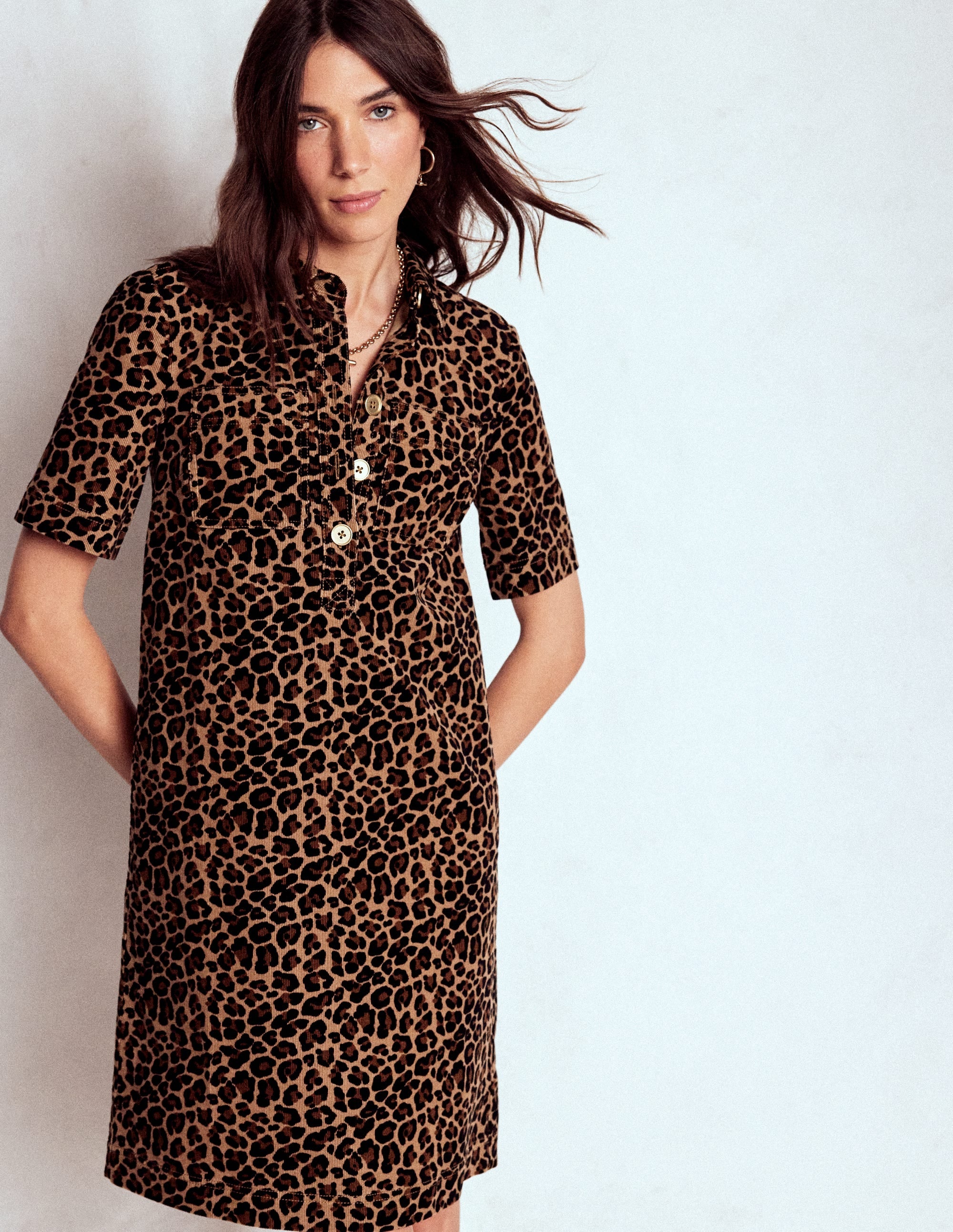 Zia Cord Pocket Shirt Dress-Multi, Cheetah Pop - Image 6