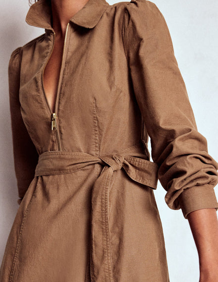 Adelaide Zip Cord Midi Dress-Latte