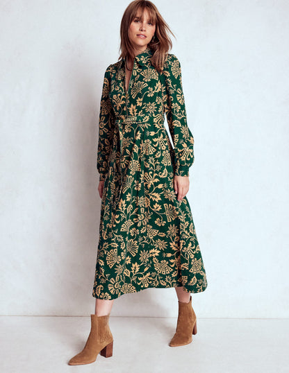 Adelaide Zip Cord Midi Dress-Emerald Night, Elaborate Vine-1