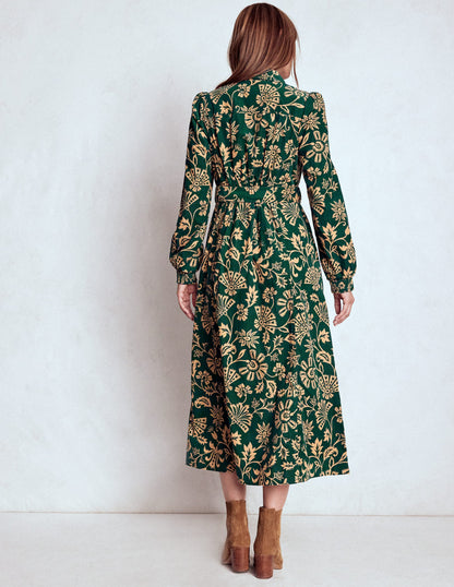 Adelaide Zip Cord Midi Dress-Emerald Night, Elaborate Vine-3
