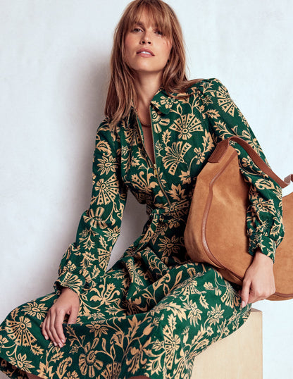 Adelaide Zip Cord Midi Dress-Emerald Night, Elaborate Vine-4