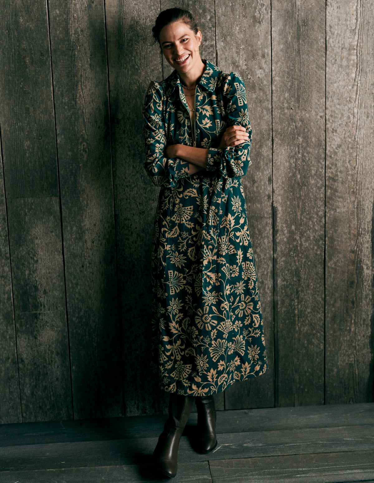 Adelaide Zip Cord Midi Dress-Emerald Night, Elaborate Vine - Image 2