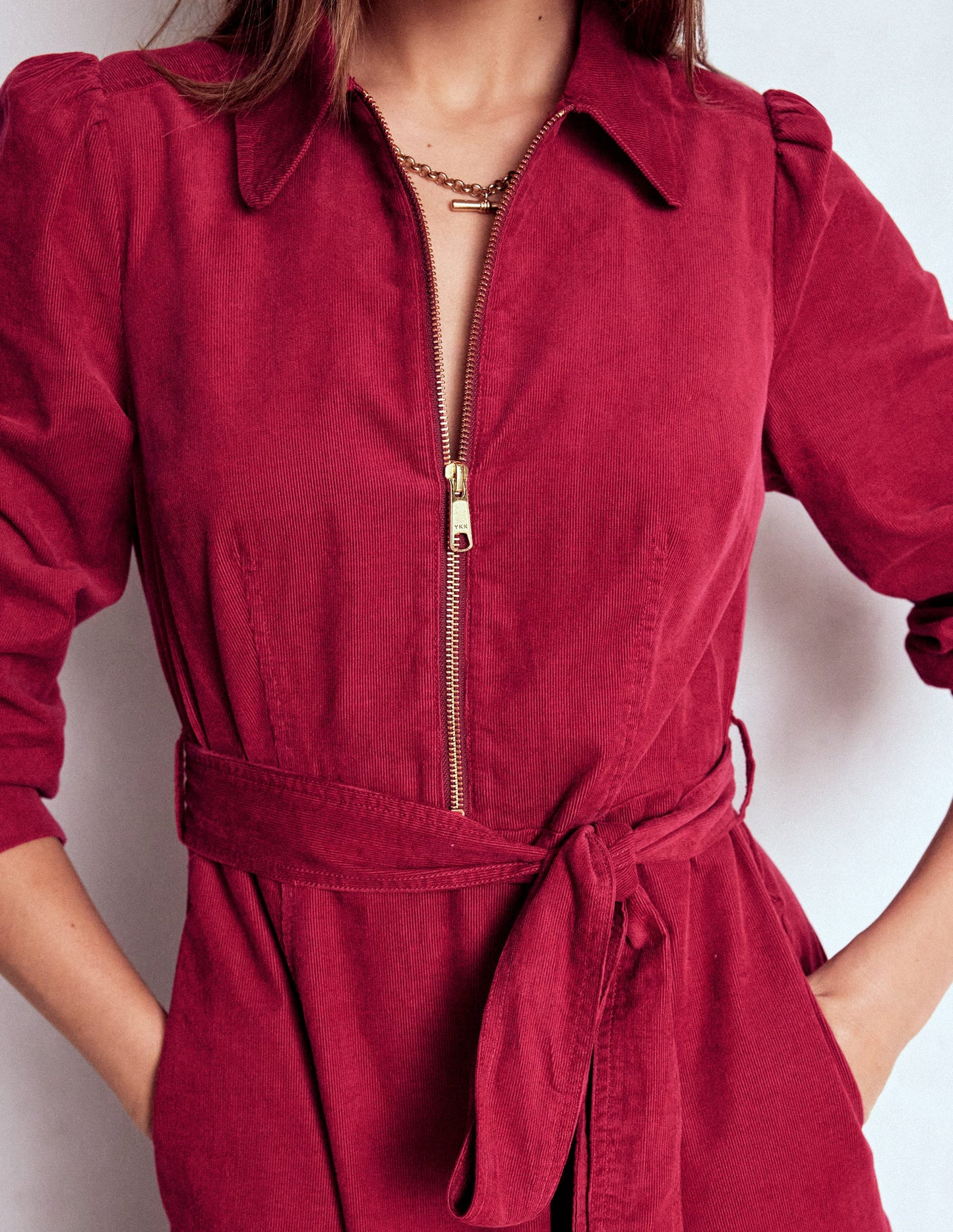 Adelaide Zip Cord Midi Dress-Burgundy Red