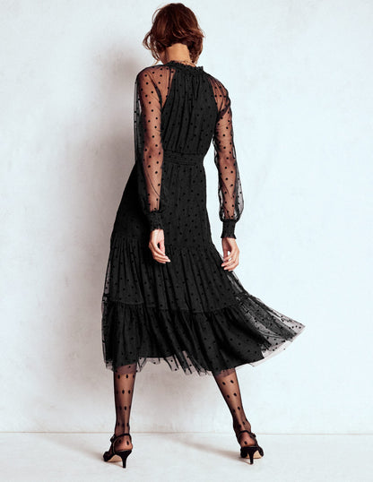 Lucille Tulle Midi Dress-Black-4