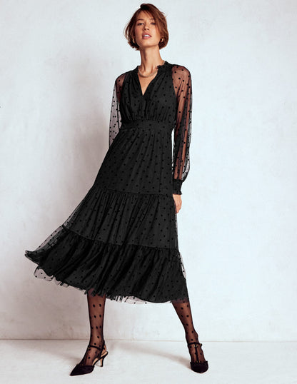 Lucille Tulle Midi Dress-Black-5