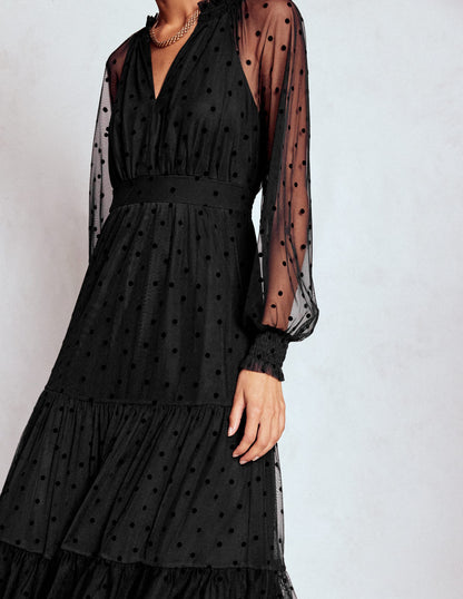 Lucille Tulle Midi Dress-Black-6